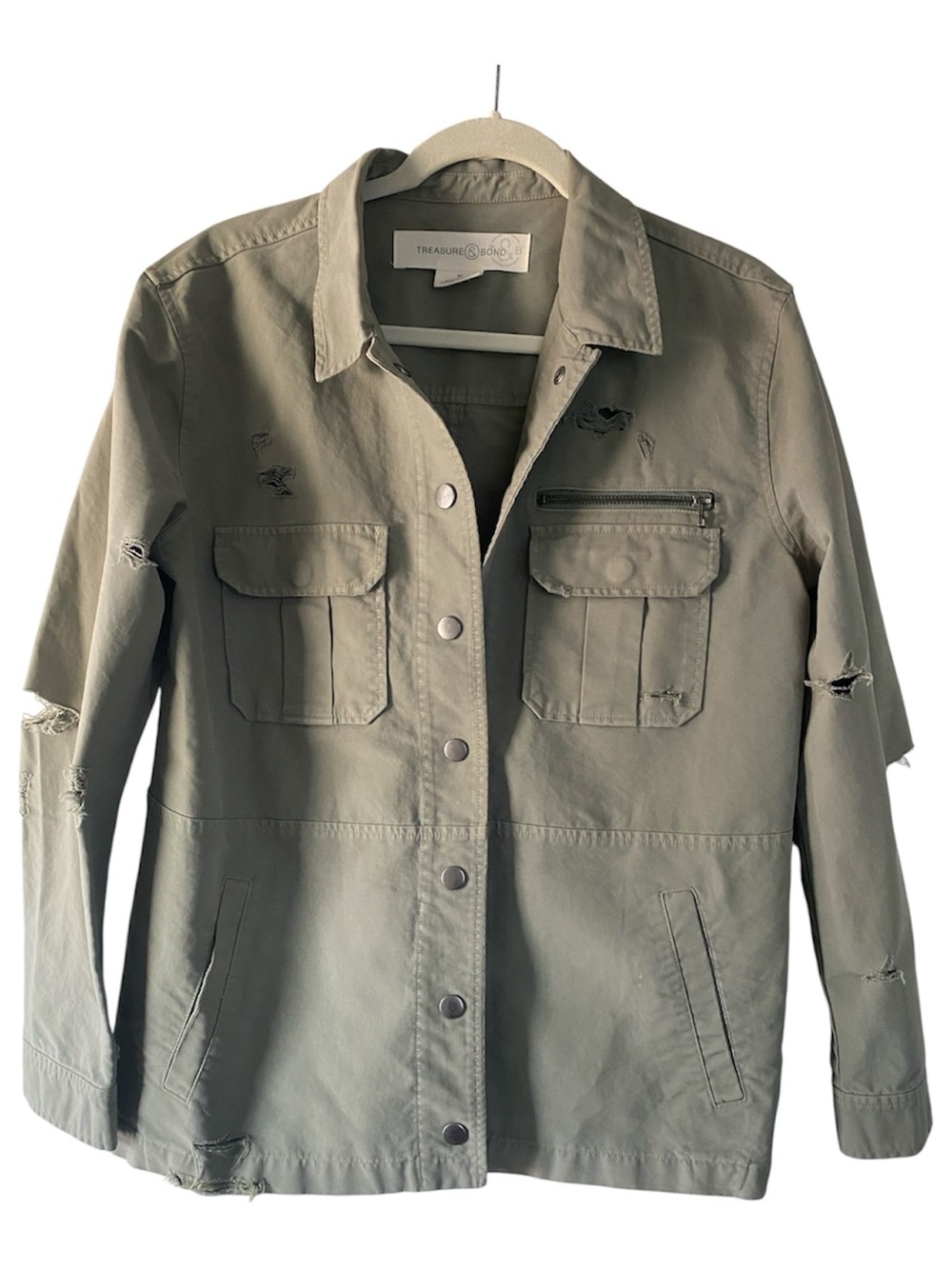 Treasure & Bond Olive Green Distressed Utility Jacket Sz Medium